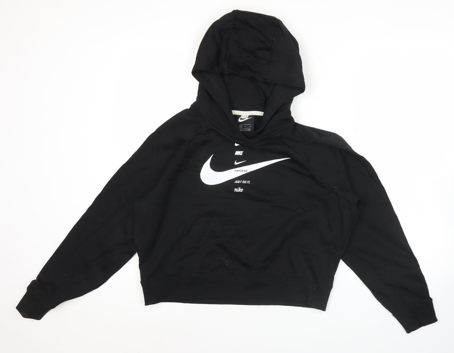 Nike Womens Black Hoodie Medium Pullover Logo Print Sweatshirt