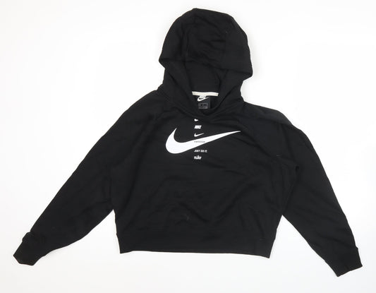 Nike Womens Black Hoodie Medium Pullover Logo Print Sweatshirt