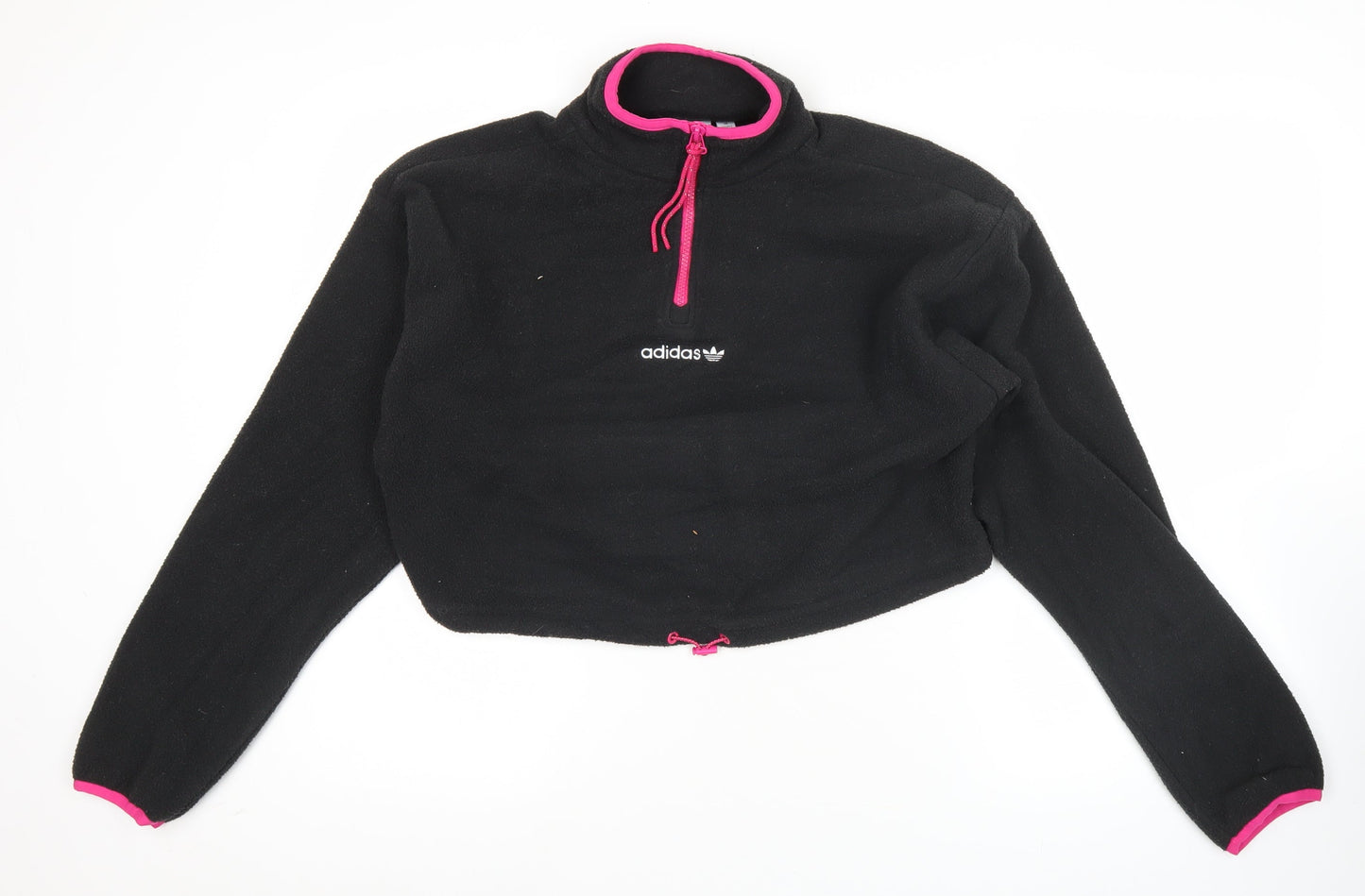 Adidas Womens Black Fleece Sweatshirt Size 10 1/4 Zip Drawstring