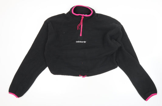 Adidas Womens Black Fleece Sweatshirt Size 10 1/4 Zip Drawstring