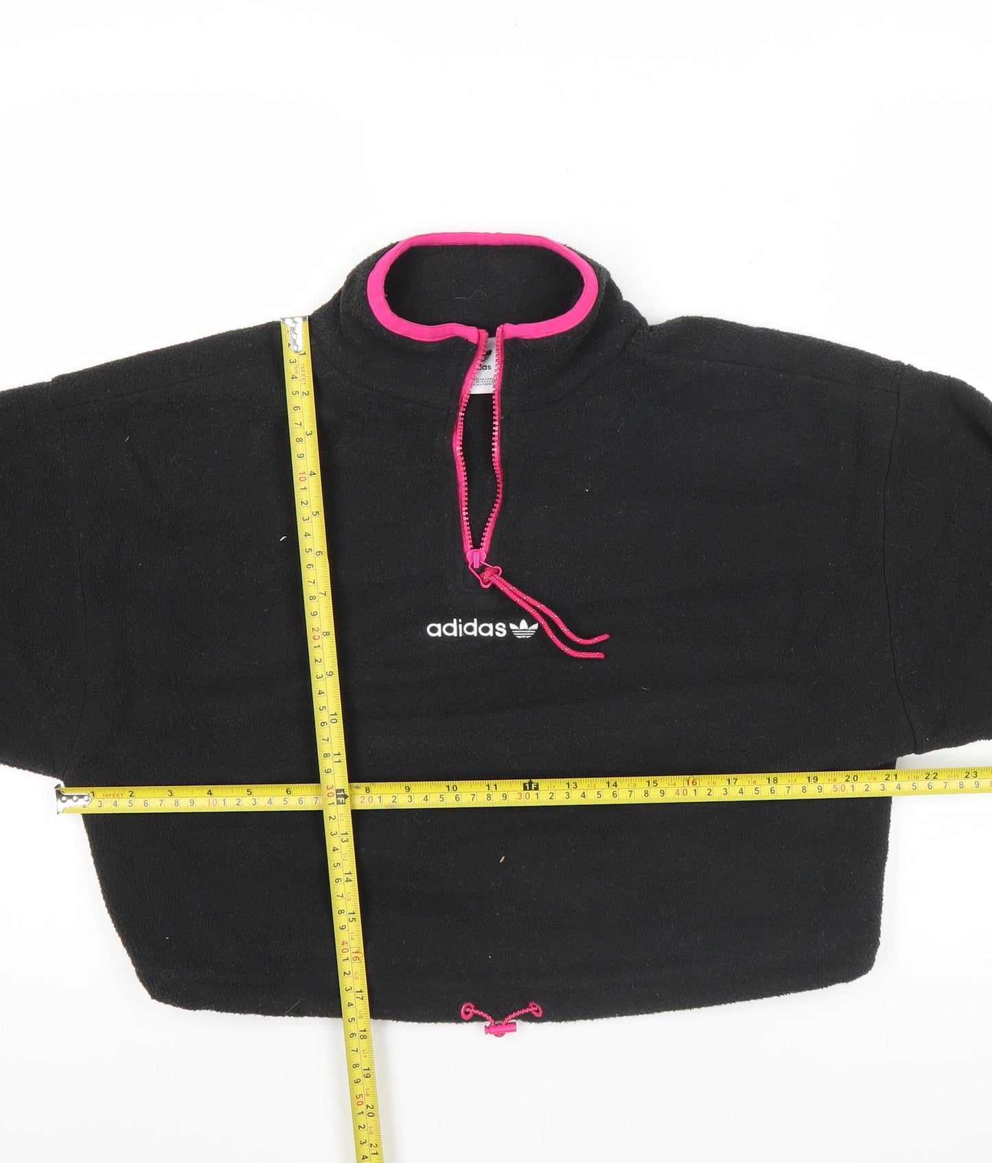 Adidas Womens Black Fleece Sweatshirt Size 10 1/4 Zip Drawstring