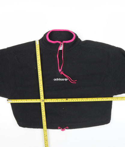 Adidas Womens Black Fleece Sweatshirt Size 10 1/4 Zip Drawstring