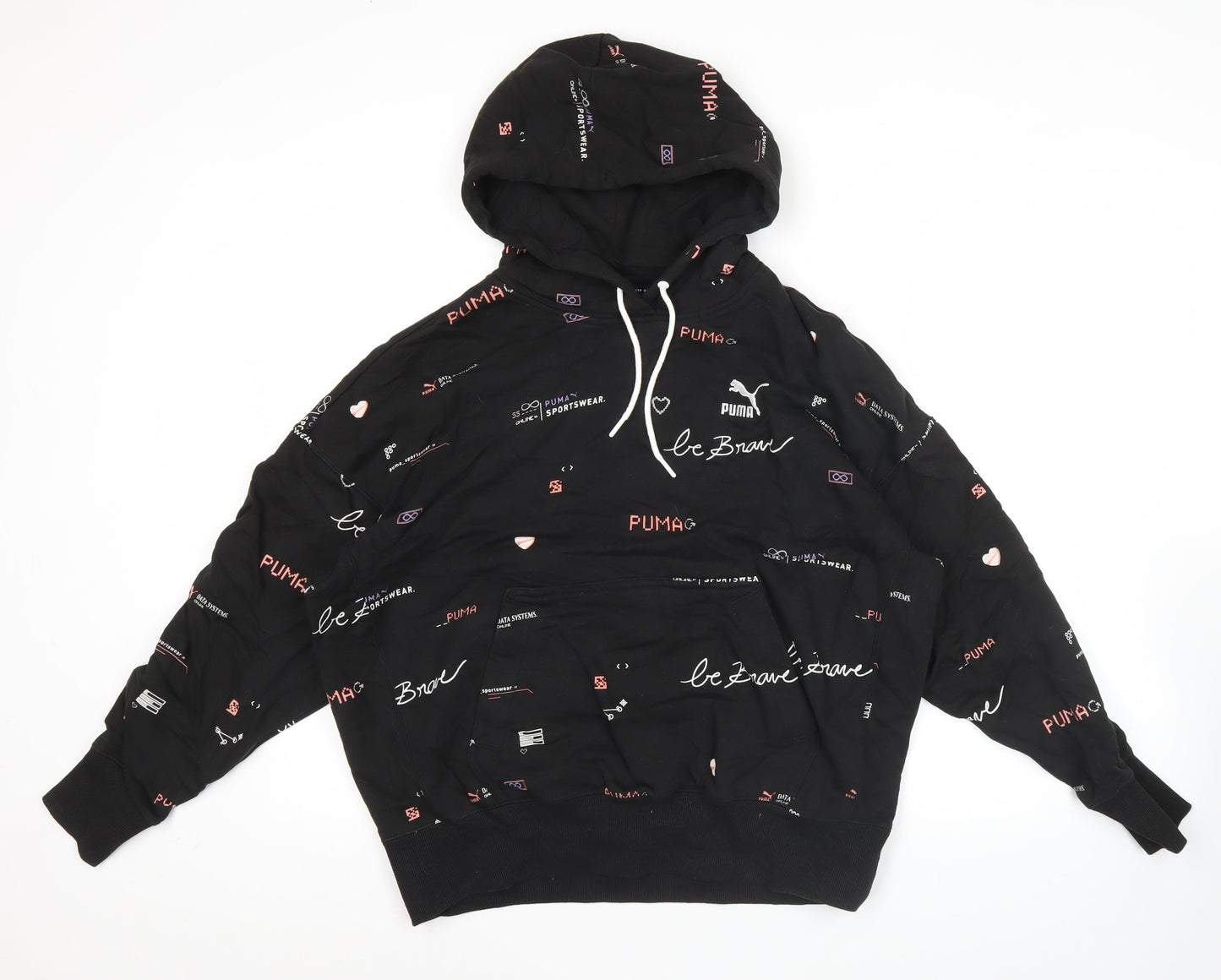 Puma Womens Black Small Pullover Hoodie Graphic Print Long Sleeve