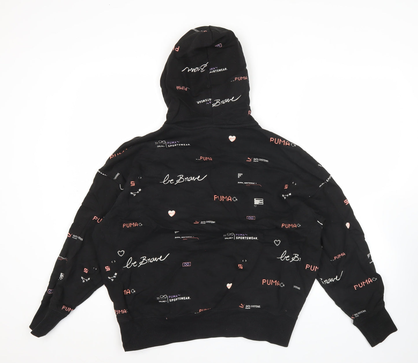 Puma Womens Black Small Pullover Hoodie Graphic Print Long Sleeve
