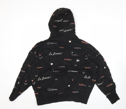 Puma Womens Black Small Pullover Hoodie Graphic Print Long Sleeve