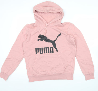 Puma Womens Pink Pullover Hoodie Size S Logo Graphic Sweatshirt
