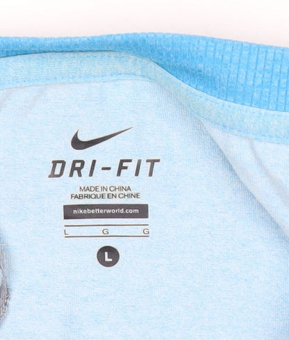 Nike Womens Blue Dri-Fit Sweatshirt L Long Sleeve Pullover Sports Top