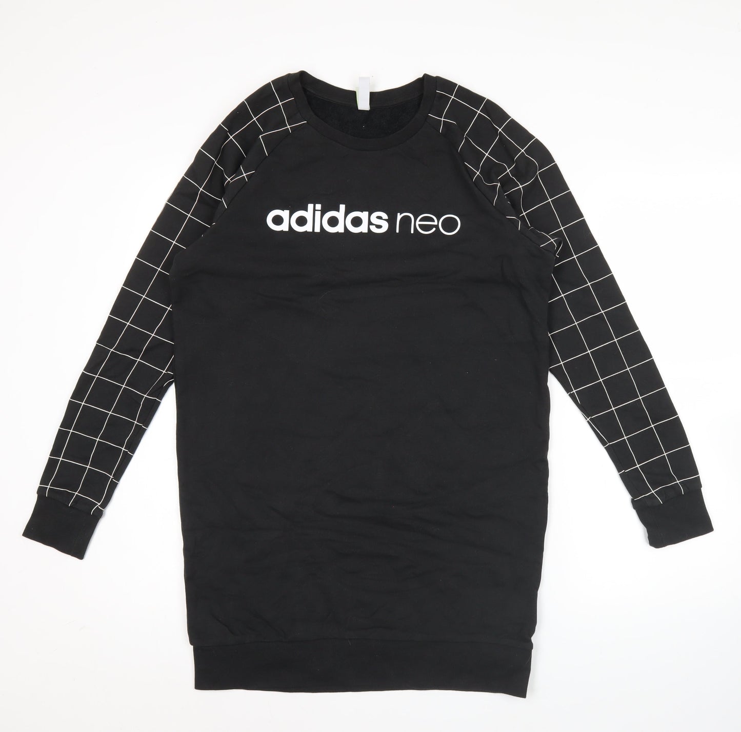 Adidas Neo Womens Black Sweatshirt Dress UK 14 Raglan Grid Sleeve