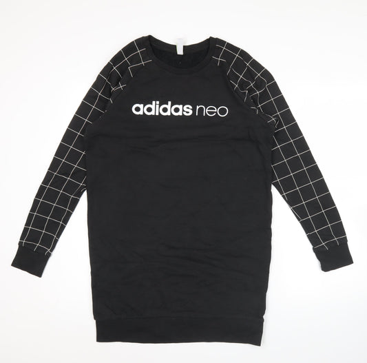 Adidas Neo Womens Black Sweatshirt Dress UK 14 Raglan Grid Sleeve