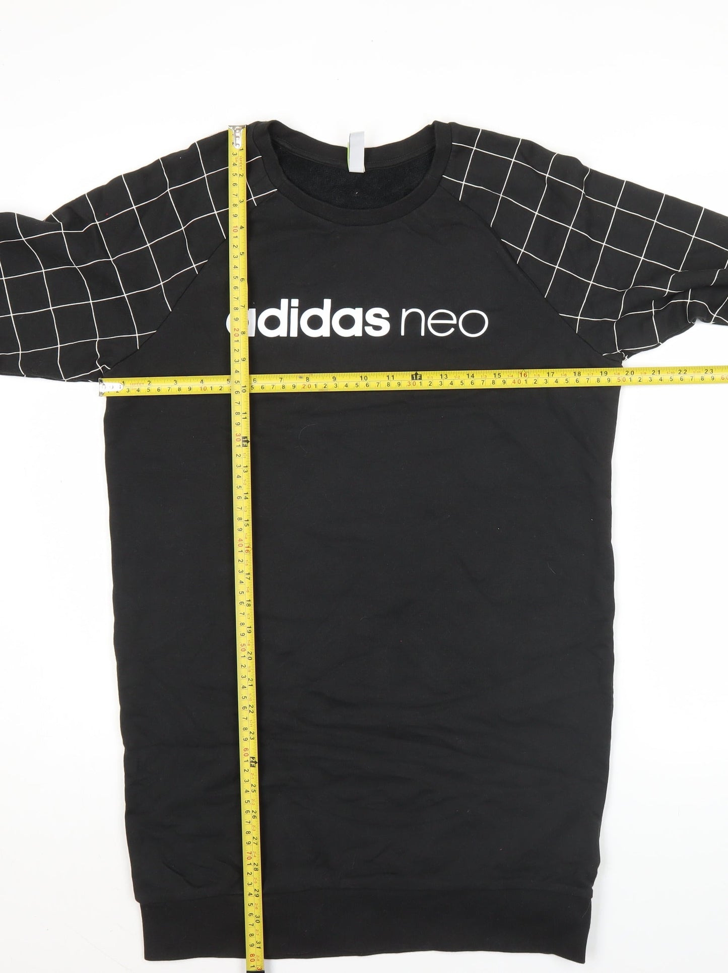 Adidas Neo Womens Black Sweatshirt Dress UK 14 Raglan Grid Sleeve