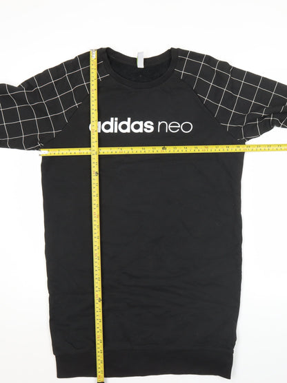 Adidas Neo Womens Black Sweatshirt Dress UK 14 Raglan Grid Sleeve