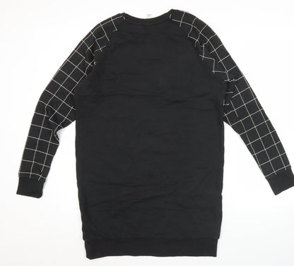 Adidas Neo Womens Black Sweatshirt Dress UK 14 Raglan Grid Sleeve