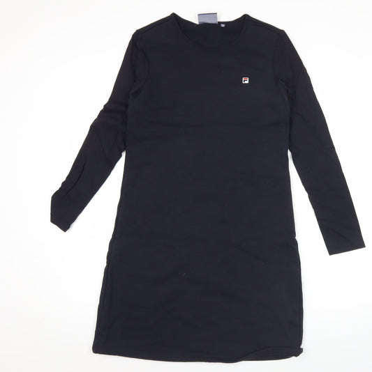 Additional front view of Fila Teens Black Cotton Blend Long Sleeve T-Shirt Dress, size 6