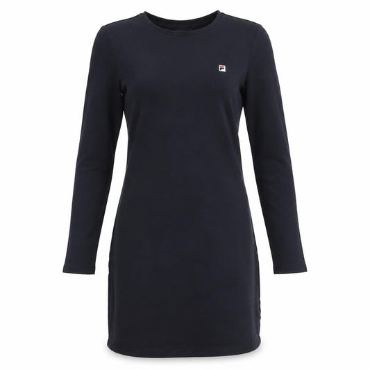 Front view of Fila Teens Black Cotton Blend Long Sleeve T-Shirt Dress, size 6