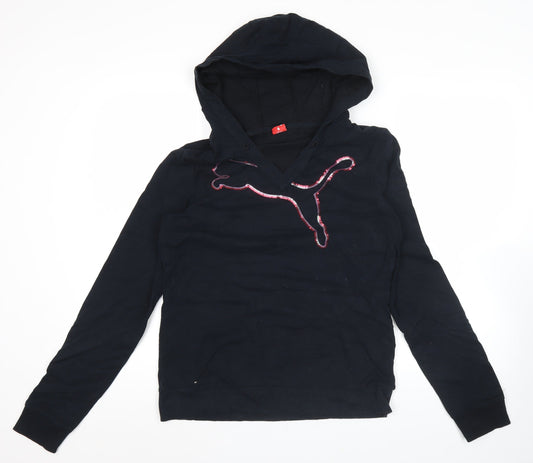 Puma Womens Black XXL Pullover Hoodie Sequin Logo Cotton Blend