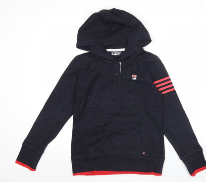 Fila Womens Black Henley Hoodie Size 12 Hooded Sweatshirt