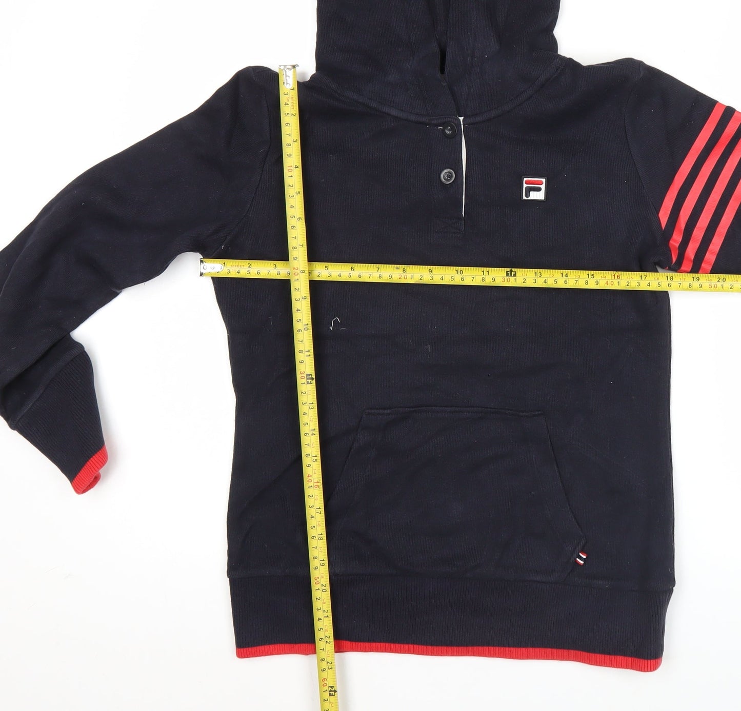 Fila Womens Black Henley Hoodie Size 12 Hooded Sweatshirt