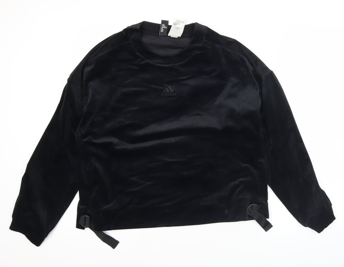 Adidas Womens Black Velour Sweatshirt Size 12 UK Pullover Long Sleeve