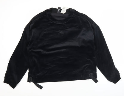 Adidas Womens Black Velour Sweatshirt Size 12 UK Pullover Long Sleeve