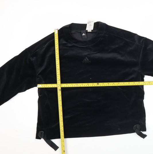 Adidas Womens Black Velour Sweatshirt Size 12 UK Pullover Long Sleeve