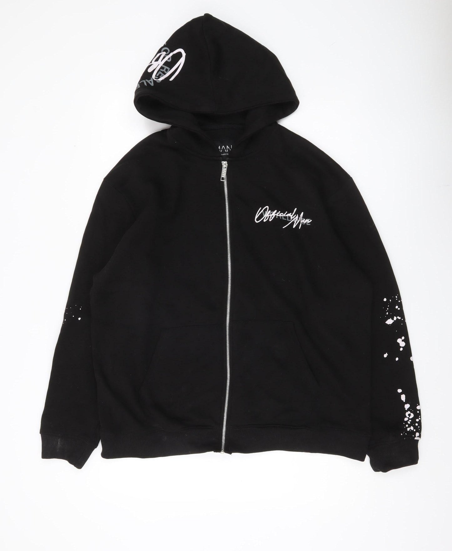 Mens UK Size M boohooMAN Black Full Zip Hoodie