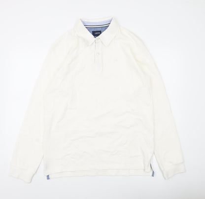 Quebramar Mens White Cotton Long Sleeve Collared Henley Sweatshirt L