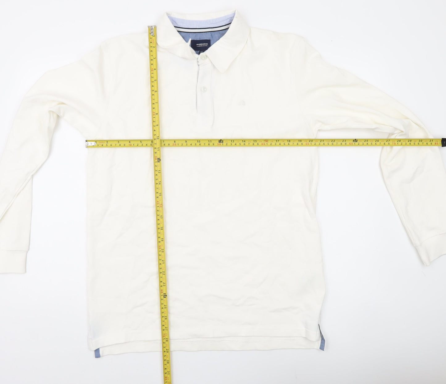 Quebramar Mens White Cotton Long Sleeve Collared Henley Sweatshirt L