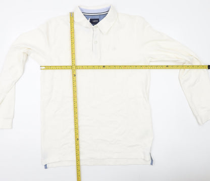 Quebramar Mens White Cotton Long Sleeve Collared Henley Sweatshirt L