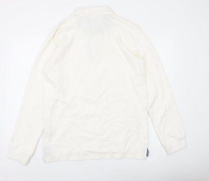 Quebramar Mens White Cotton Long Sleeve Collared Henley Sweatshirt L