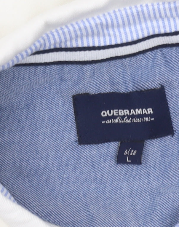 Quebramar Mens White Cotton Long Sleeve Collared Henley Sweatshirt L