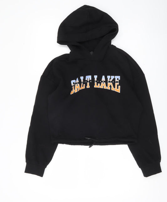 H&M Divided Womens Black XS Cropped Hoodie Salt Lake Print