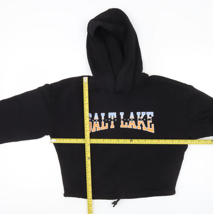 H&M Divided Womens Black XS Cropped Hoodie Salt Lake Print