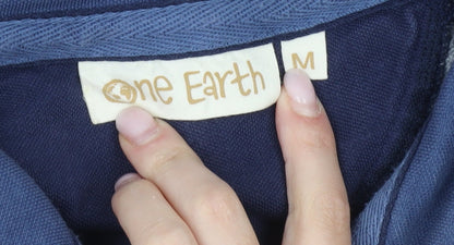 One Earth Mens Blue M 1/4 Zip Pullover Sweatshirt Cotton Blend