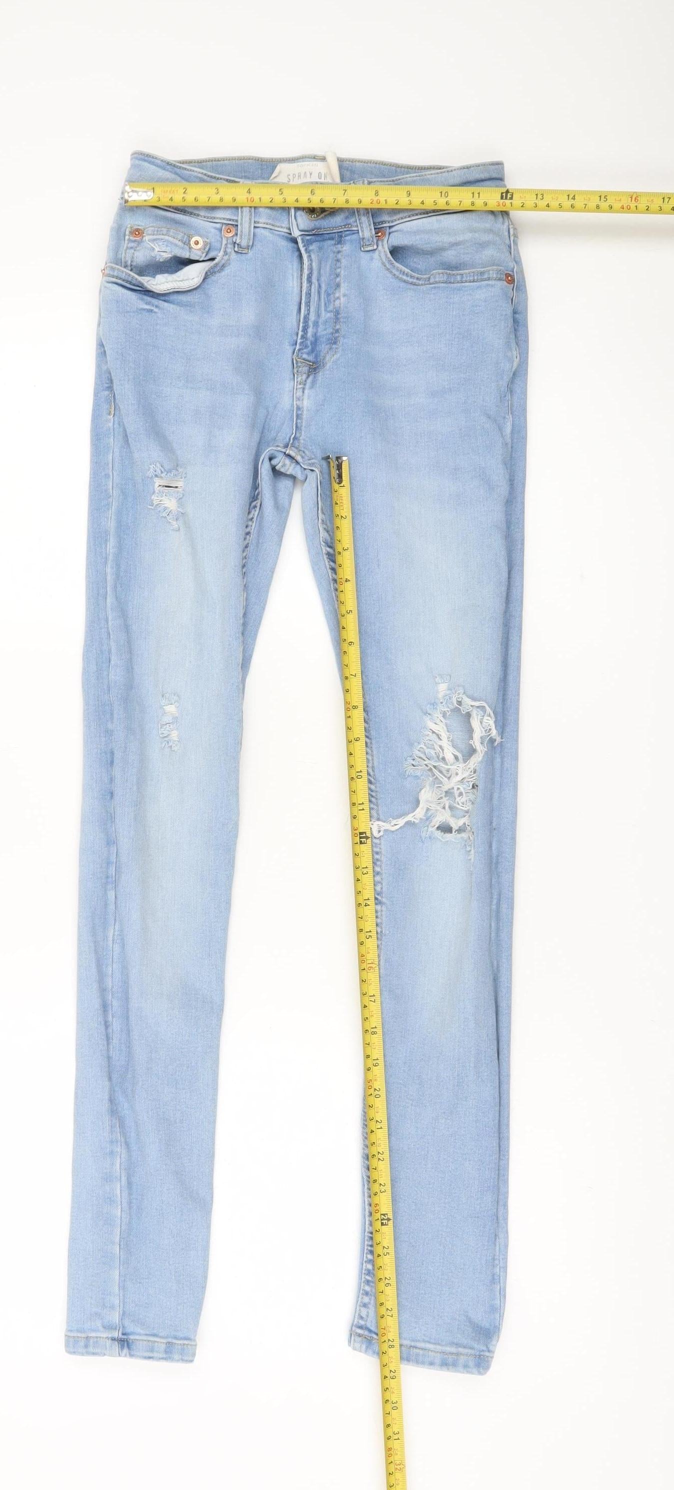 Mens UK Size 28R Topman Slim Fit Skinny Blue Jeans