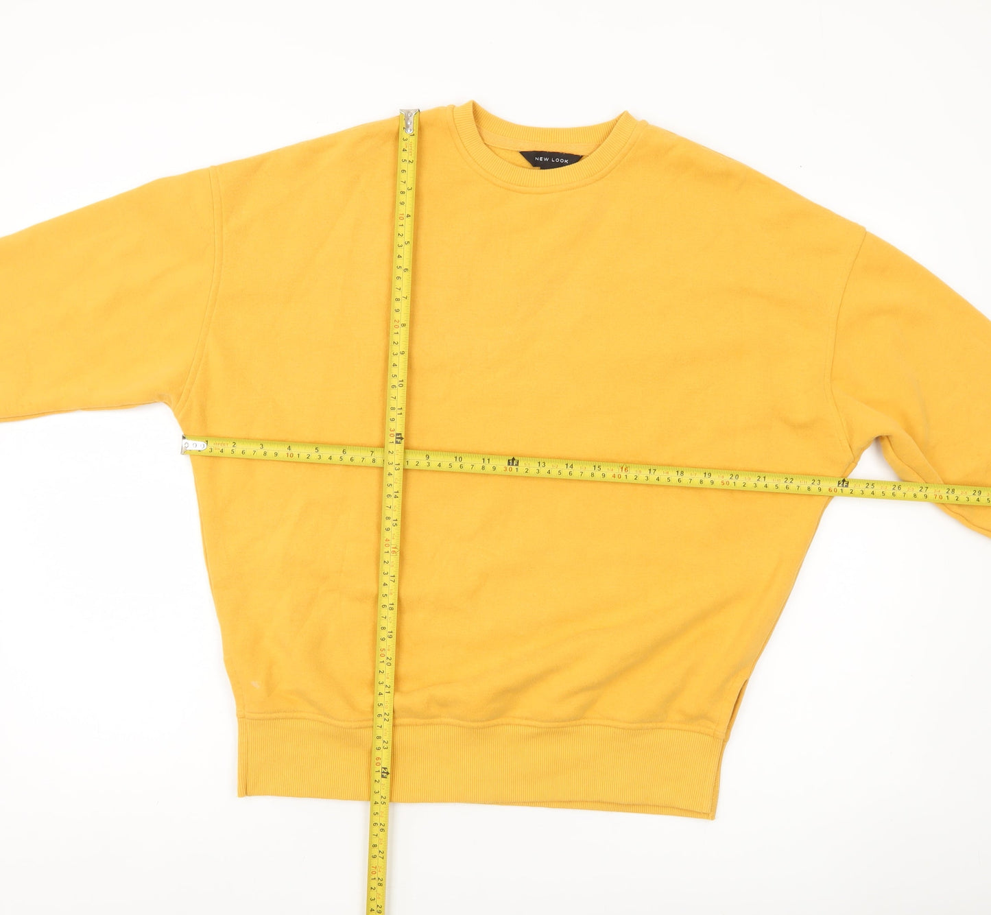 New Look Womens Yellow Sweatshirt UK 8 Crew Neck Long Sleeve Cotton Blend