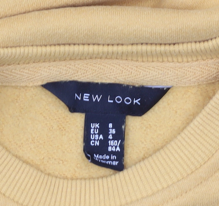 New Look Womens Yellow Sweatshirt UK 8 Crew Neck Long Sleeve Cotton Blend