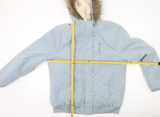 Tu Womens Blue Faux Fur Hooded Puffer Jacket Size 16 Winter Coat