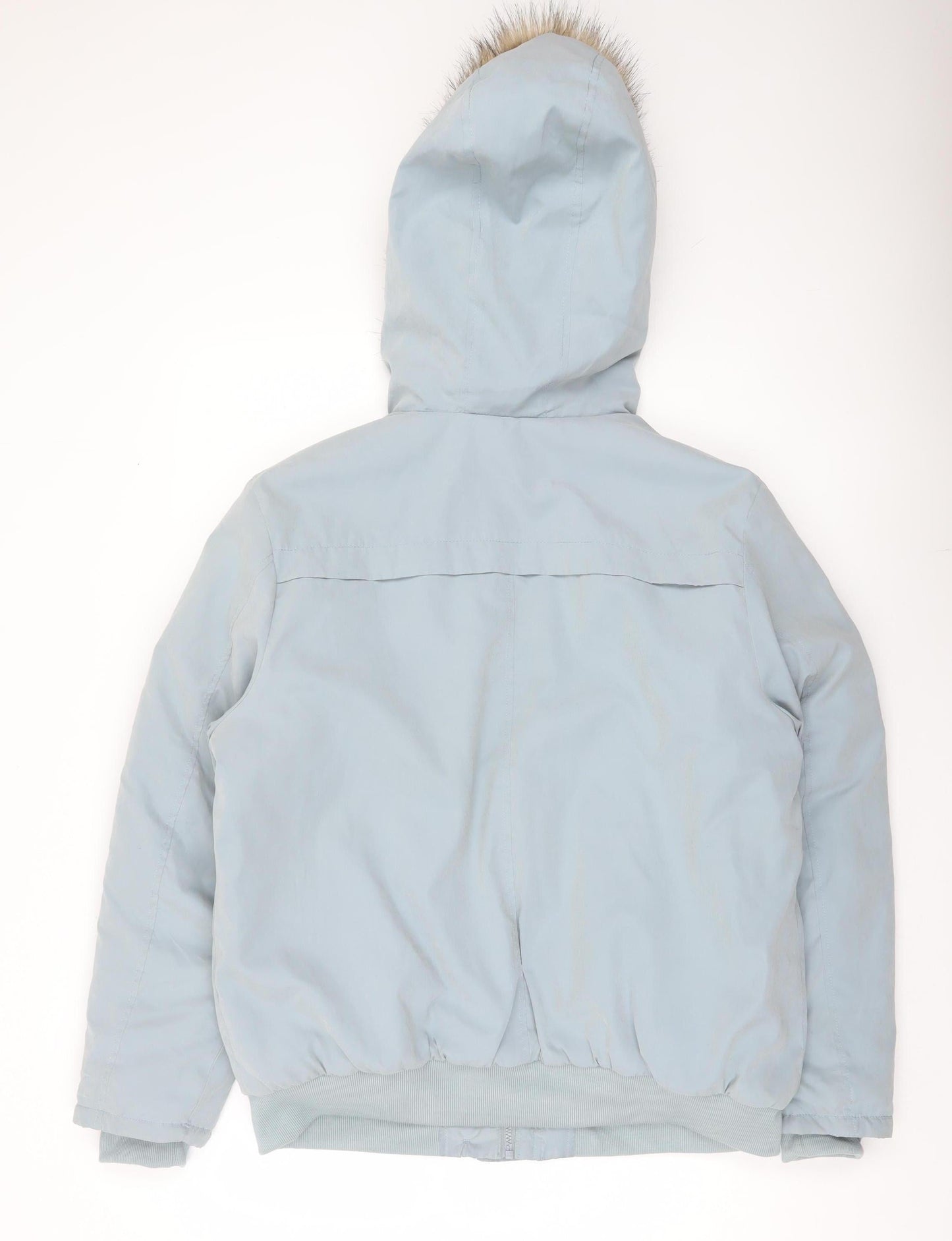 Tu Womens Blue Faux Fur Hooded Puffer Jacket Size 16 Winter Coat