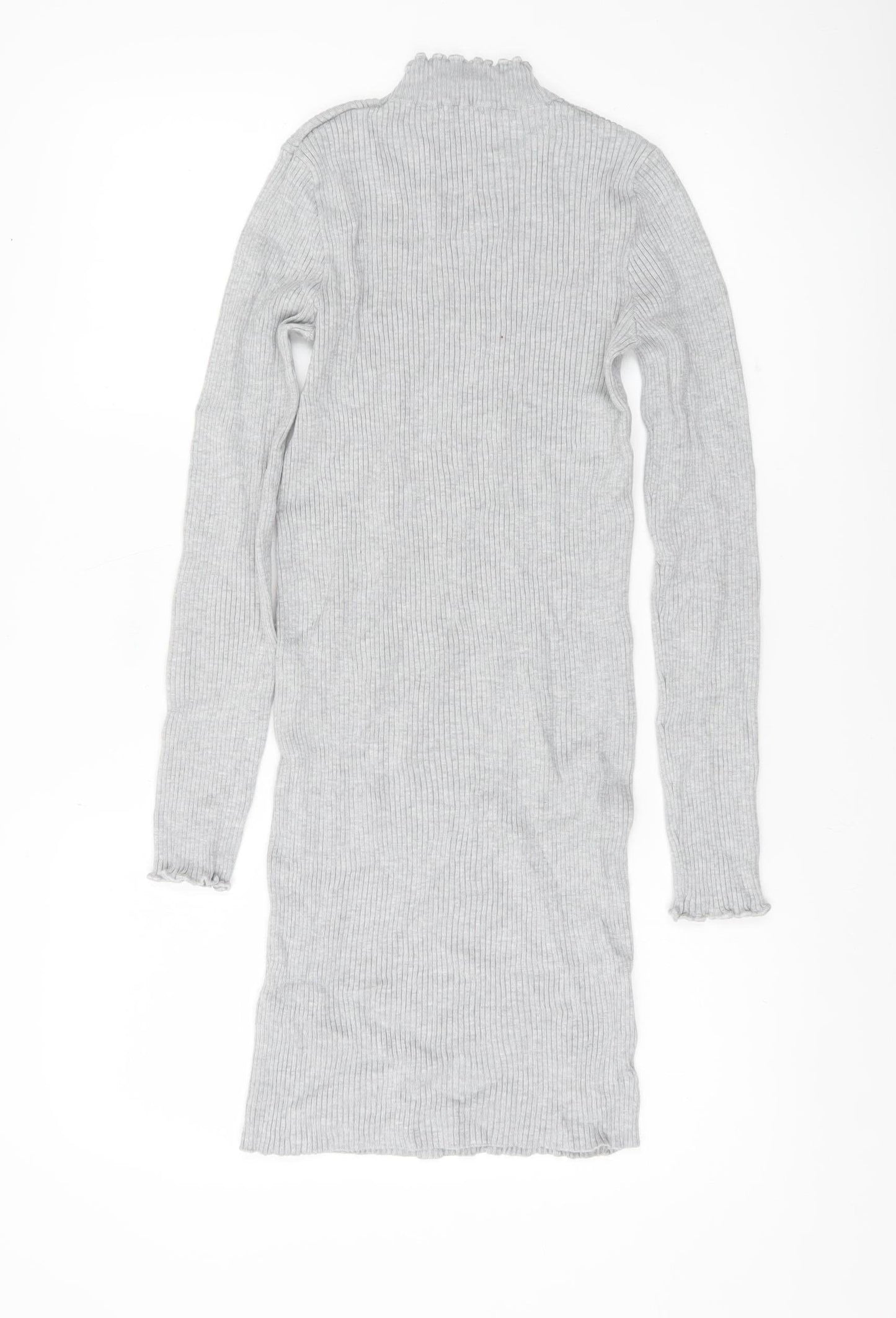 Bershka Women’s Grey Bodycon Knit Dress Size M High Neck Long Sleeve