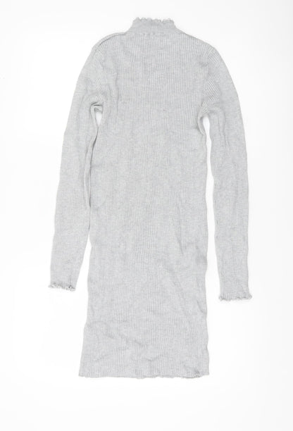 Bershka Women’s Grey Bodycon Knit Dress Size M High Neck Long Sleeve