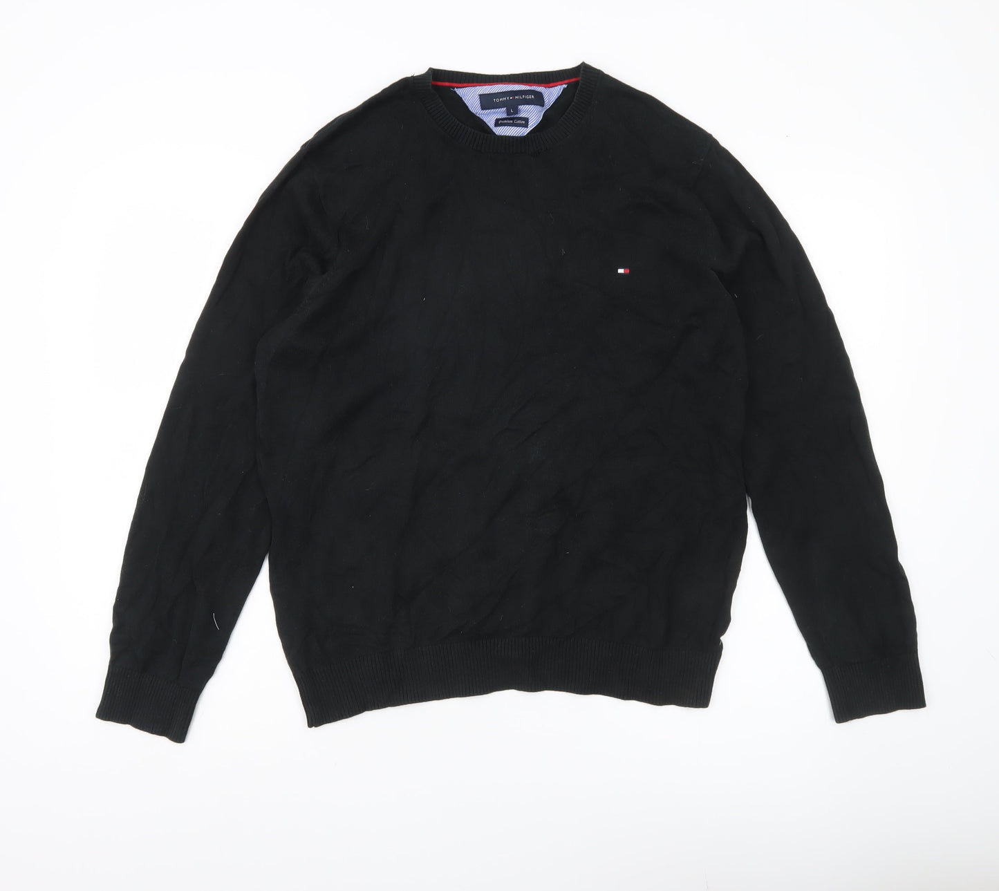 Tommy Hilfiger Men’s Black Cotton Crew Neck Jumper L