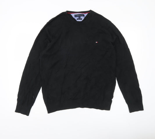 Tommy Hilfiger Men’s Black Cotton Crew Neck Jumper L