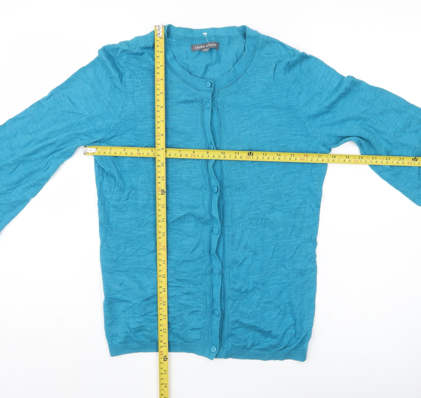 Laura Ashley Women’s Blue Cotton 3/4 Sleeve Cardigan UK 10