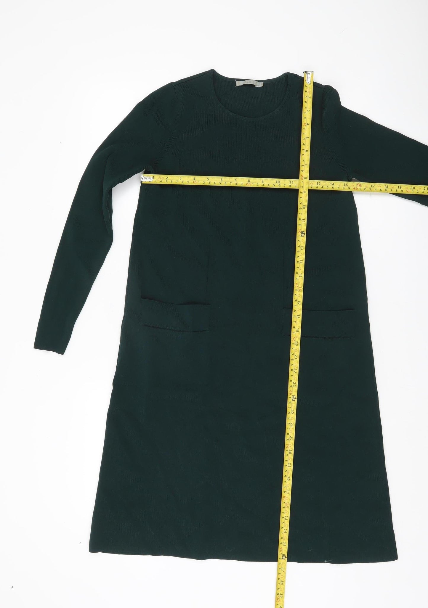 COS Women Green XS Shift Dress Long Sleeve Knit Viscose Blend