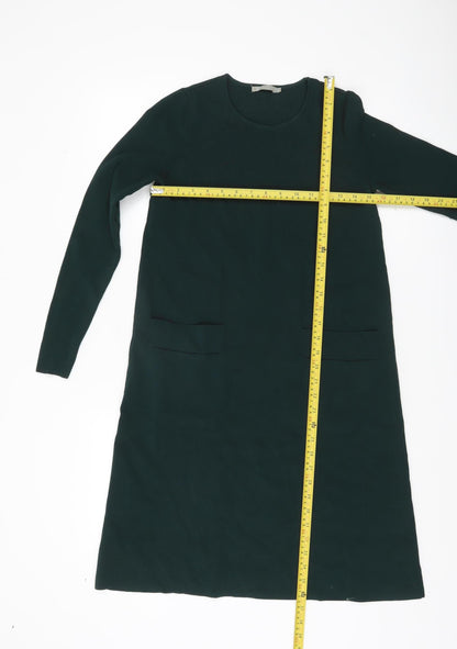 COS Women Green XS Shift Dress Long Sleeve Knit Viscose Blend