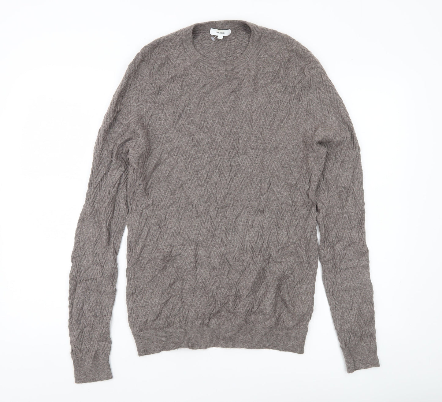 Reiss Men’s Brown L Cable-Knit Wool Alpaca Blend Jumper Pullover