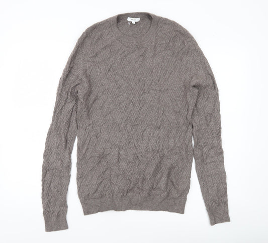 Reiss Men’s Brown L Cable-Knit Wool Alpaca Blend Jumper Pullover