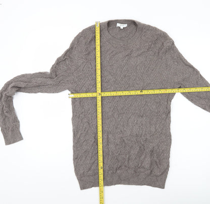 Reiss Men’s Brown L Cable-Knit Wool Alpaca Blend Jumper Pullover