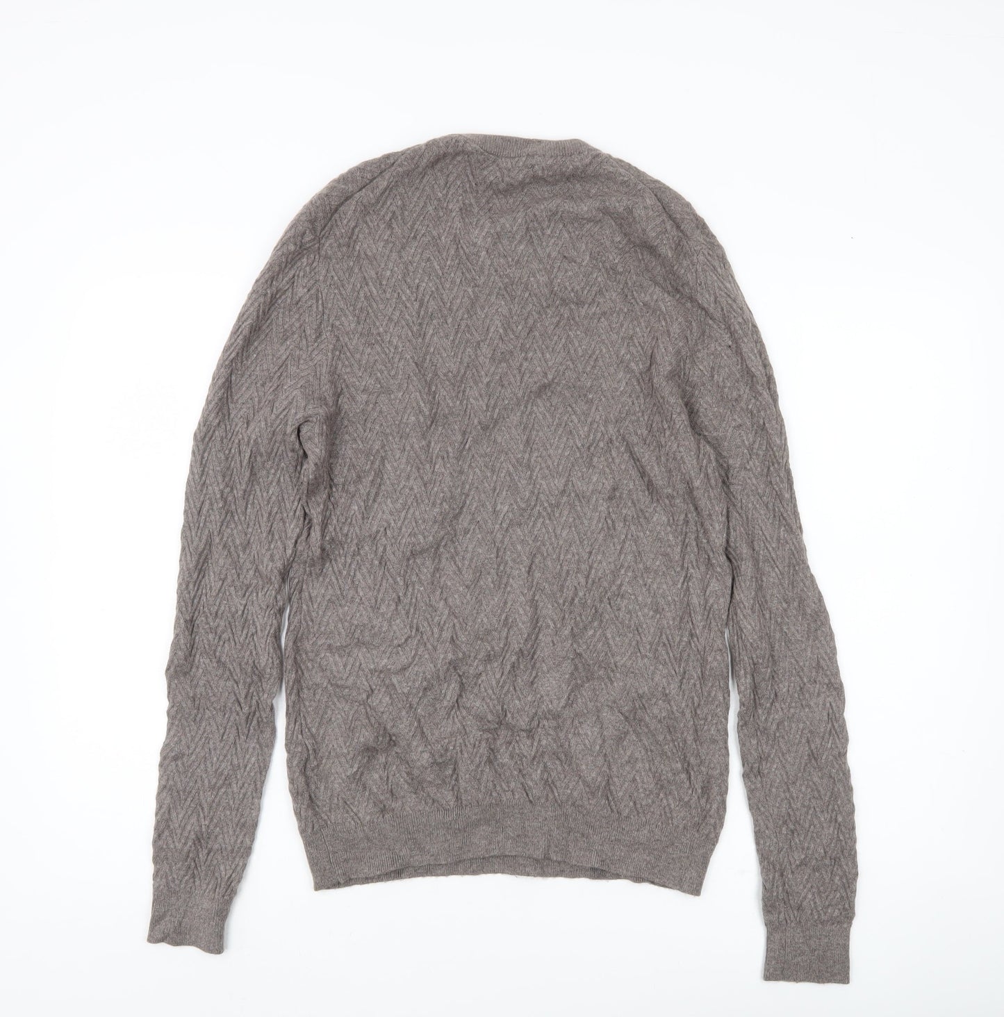 Reiss Men’s Brown L Cable-Knit Wool Alpaca Blend Jumper Pullover