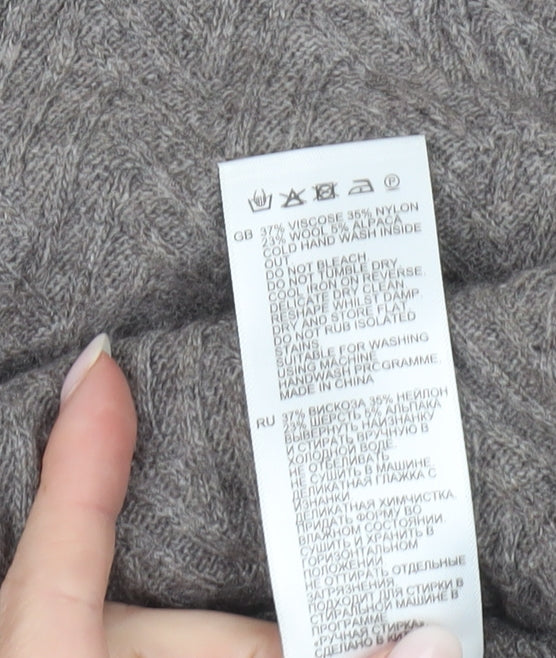 Reiss Men’s Brown L Cable-Knit Wool Alpaca Blend Jumper Pullover